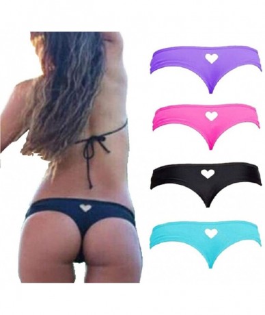 Bottoms Women's Brazilian Solid Heart Cut-Out G-Back Thong Cheeky Bikini Bottom - Rose Red - CZ17X3OEN6I $19.09