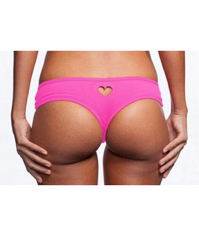 Bottoms Women's Brazilian Solid Heart Cut-Out G-Back Thong Cheeky Bikini Bottom - Rose Red - CZ17X3OEN6I $19.09