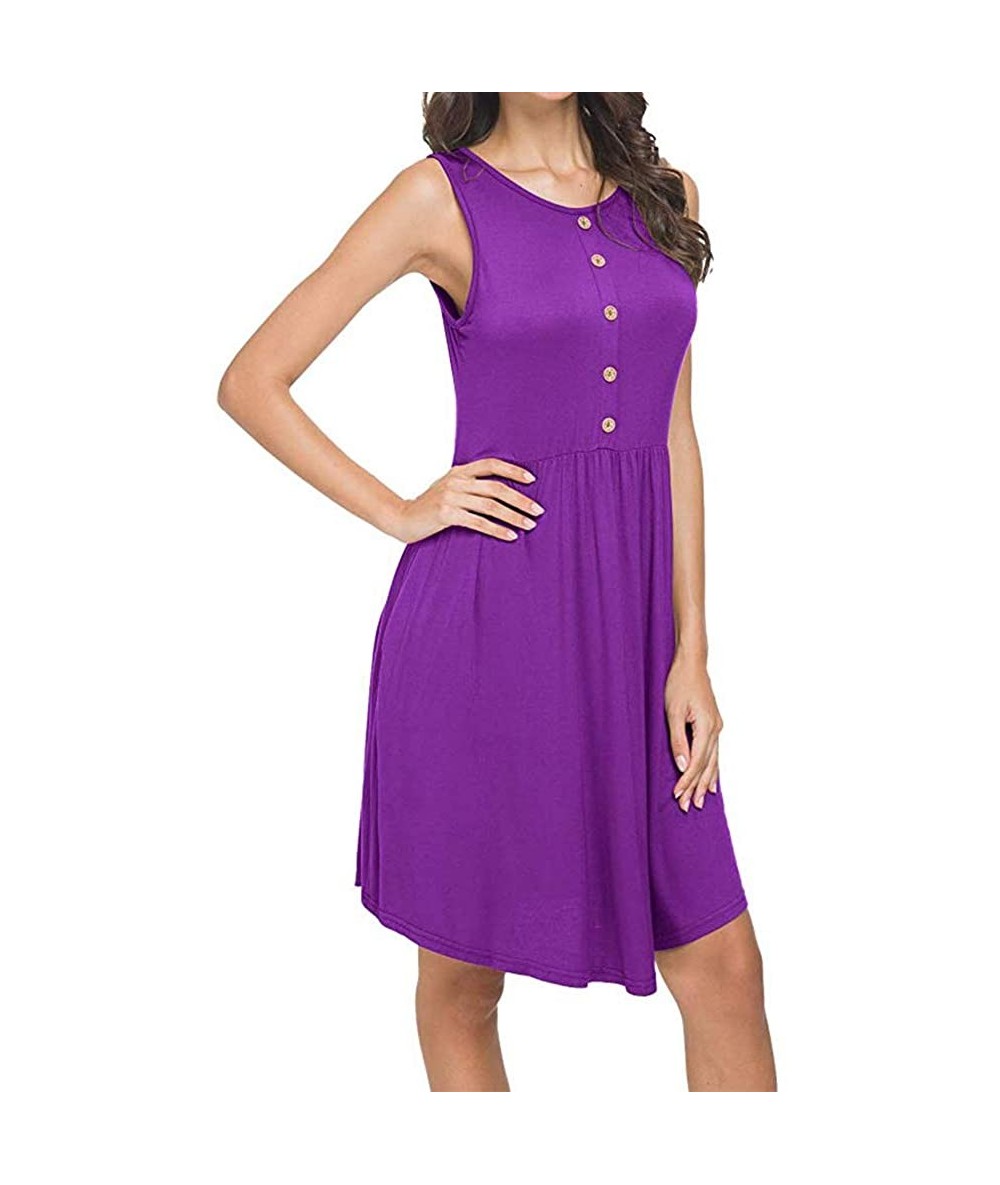 Cover-Ups Summer Dresses for Women-Women's Summer Sleeveless Casual Loose Swing T-Shirt Dress with Pockets - Purple - CR196AY...