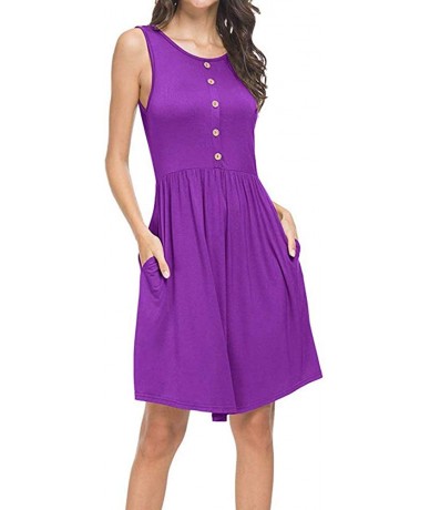 Cover-Ups Summer Dresses for Women-Women's Summer Sleeveless Casual Loose Swing T-Shirt Dress with Pockets - Purple - CR196AY...