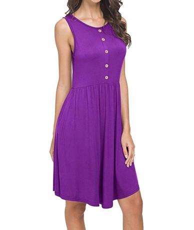 Cover-Ups Summer Dresses for Women-Women's Summer Sleeveless Casual Loose Swing T-Shirt Dress with Pockets - Purple - CR196AY...