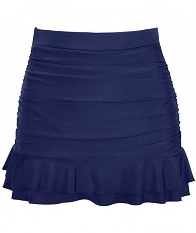 Bottoms Women Swim Skirt Ruffle Bikini Tankini Bottom Ruched Tummy Control High Waisted Swimwear - Navy - C6195G6ZOL0 $28.34