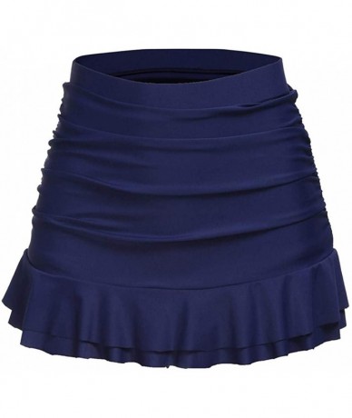 Bottoms Women Swim Skirt Ruffle Bikini Tankini Bottom Ruched Tummy Control High Waisted Swimwear - Navy - C6195G6ZOL0 $28.34