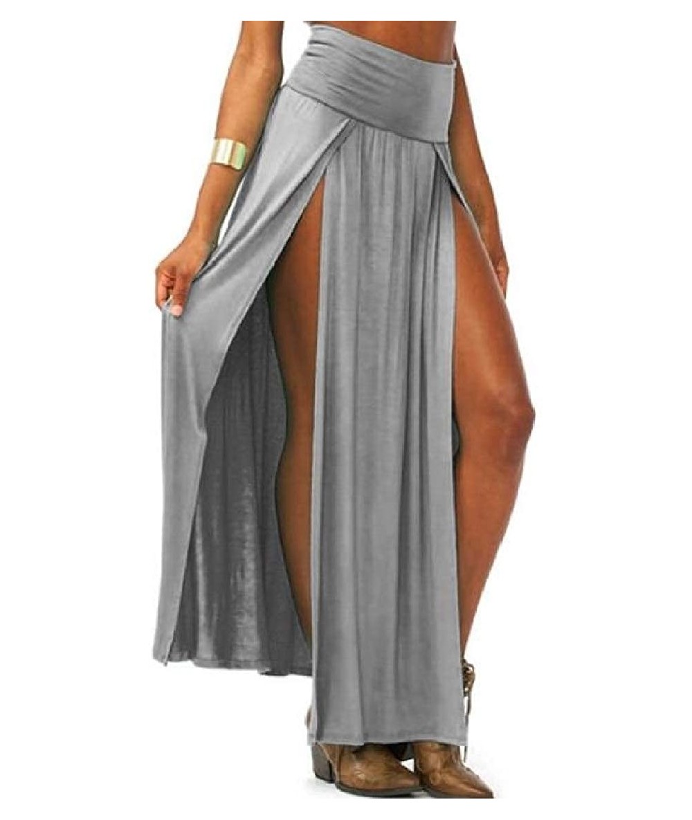 Cover-Ups Belly Dance Slit High Rise Beach Pleated A-Line Long Maxi Skirt - Grey - CL18S0MUYUM $26.70