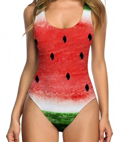 One-Pieces Women Sexy High Cut One Piece Swimsuit Funny Bathing Suit Monokini Swimwear - Zz-watermelon Red - CY1953HS5Q2 $22.07