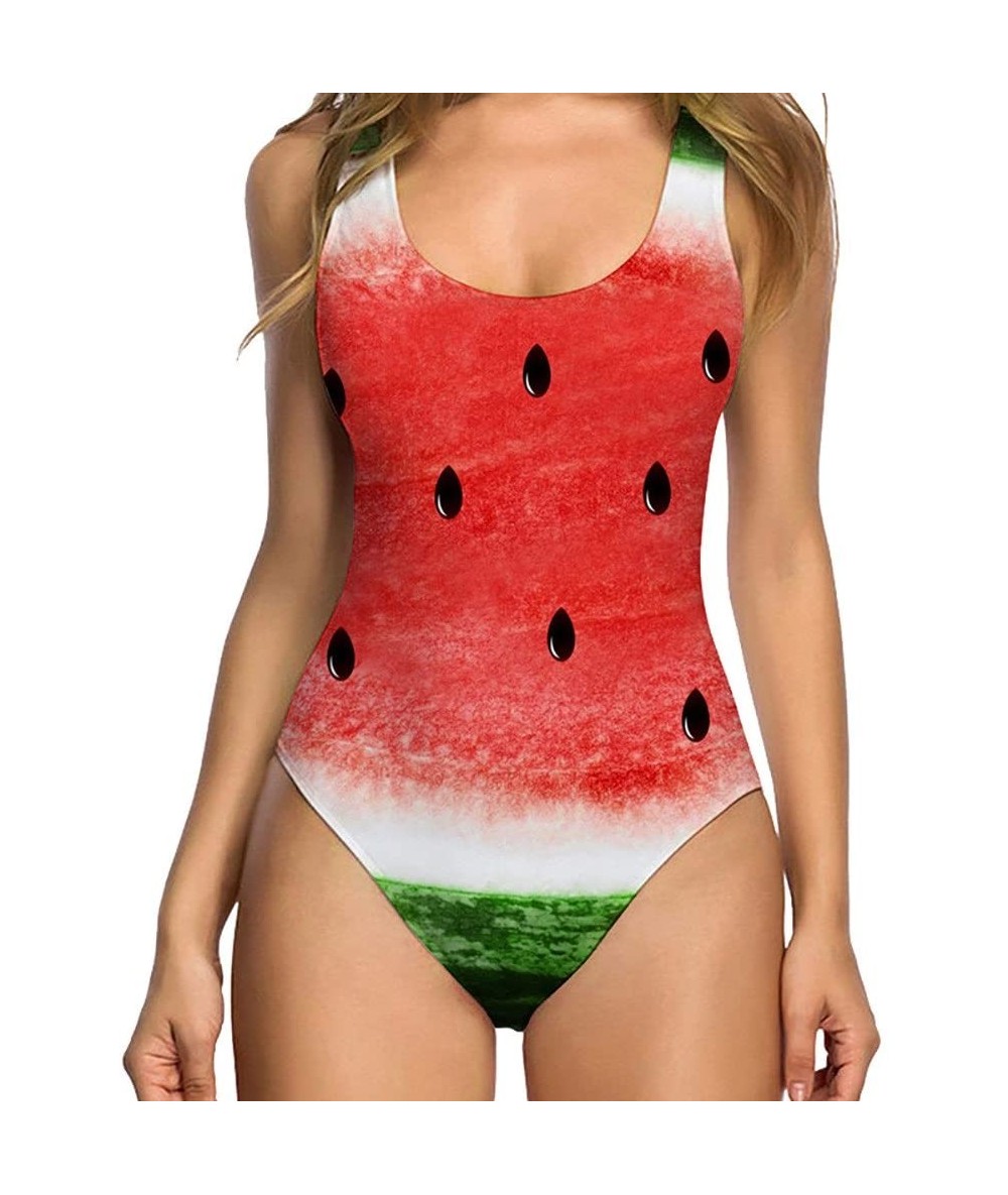 One-Pieces Women Sexy High Cut One Piece Swimsuit Funny Bathing Suit Monokini Swimwear - Zz-watermelon Red - CY1953HS5Q2 $22.07