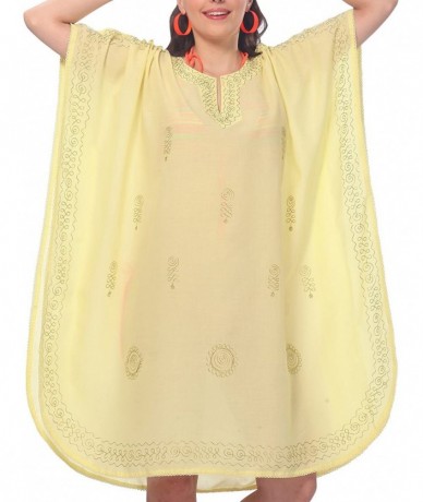 Cover-Ups Women's Caftan Poncho Party Evening Dress Beach Cover Ups Embroidered - Autumn Yellow_k687 - C711OZYWK61 $45.55