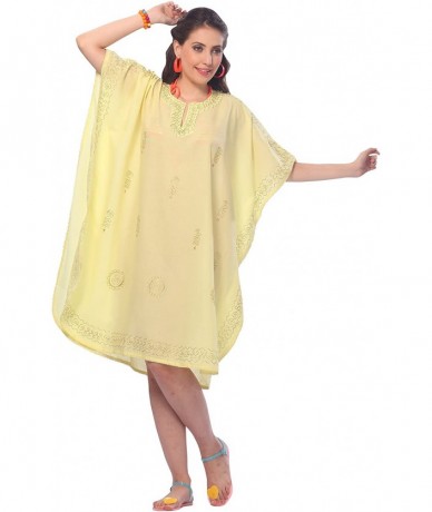 Cover-Ups Women's Caftan Poncho Party Evening Dress Beach Cover Ups Embroidered - Autumn Yellow_k687 - C711OZYWK61 $45.55