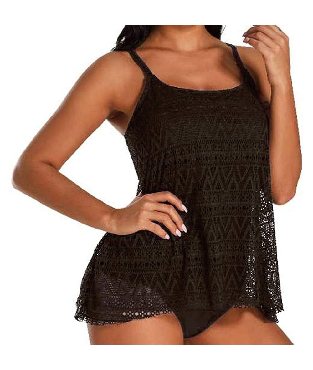 One-Pieces Women's Two Piece Tankini Padded Swimsuit Monokini Push Up Lace Bikini Set Bathing Suit Swimwear Beachwear Dark Bl...