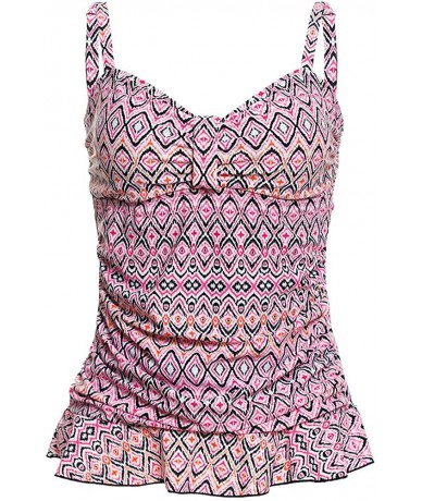 Tankinis Women's 50's Retro Ruched Tankini Swimsuit Top with Ruffle Hem Tummy Control - Pink Diamond - CA18LSX7T9S $38.97