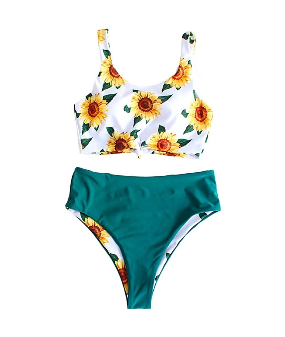 Sets Women's Sunflower Bikini Set 2 Piece Sexy Bathing Suit Lace Up Bikini Set Swimwear High Waist Printed Bikini Swimsuit Se...