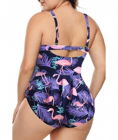 Bottoms Womens Plus Size Halter Neck Peplum Tankini Two Piece Bathing Suit Swimwear Swimsuit(M-XXXL) - Purple - CJ18UKSI79T $...