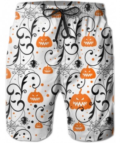 Board Shorts Men Summer Beach Board Shorts Swim Trunks with Pockets (Happy Halloween Party Pumpkin) - Happy Halloween Party P...