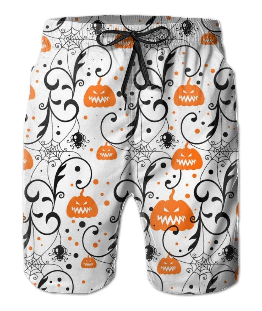 Board Shorts Men Summer Beach Board Shorts Swim Trunks with Pockets (Happy Halloween Party Pumpkin) - Happy Halloween Party P...