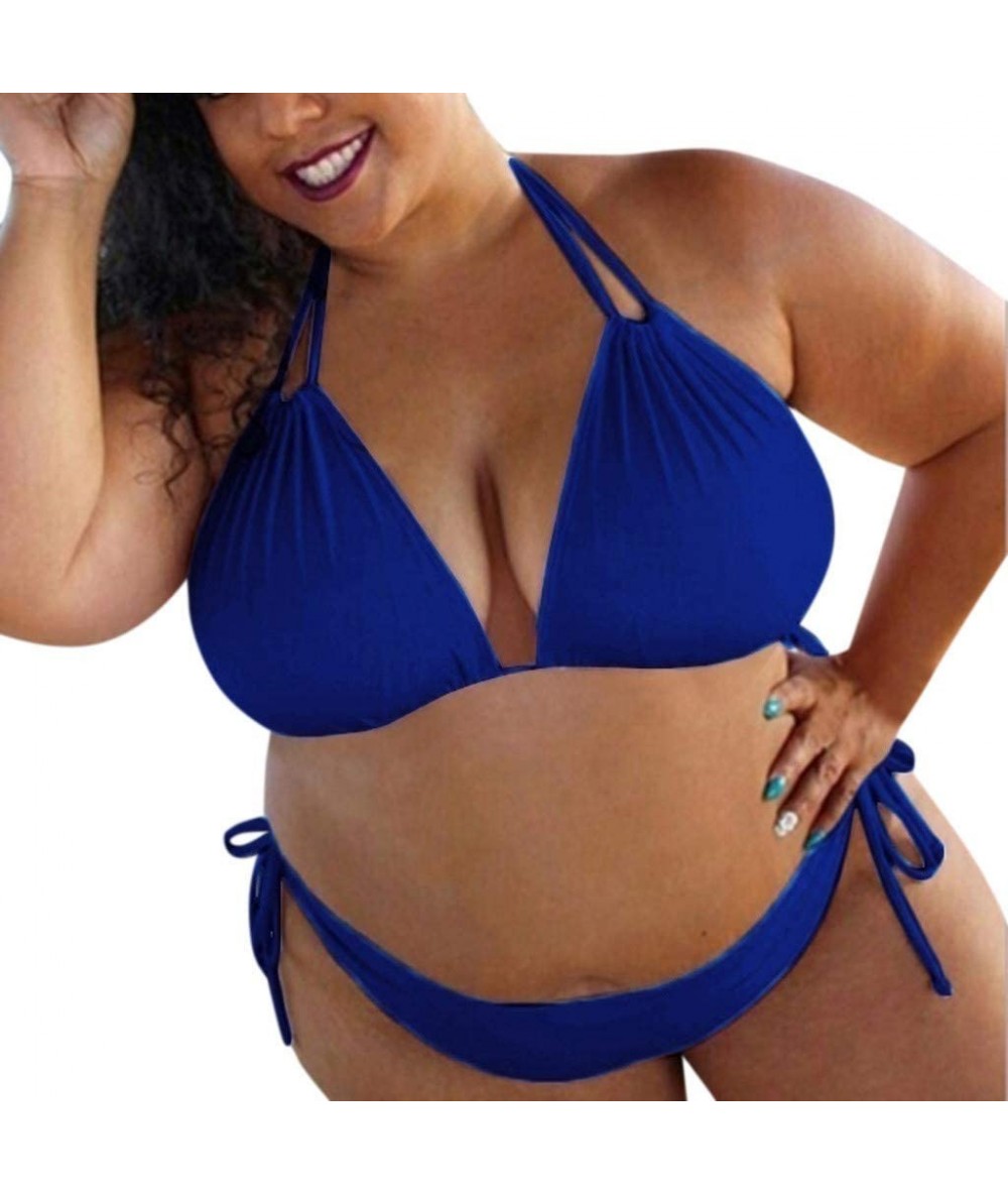 Bottoms Women Plus Size Swimsuits Bikini Sets Push Up Padded Bra Tie Side Thong Bottom Triangle Bathing Suit Swimsuit Blue - ...