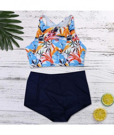 Tankinis Women Tankini Sets Ladies Swimsuits Retro Leaves Floral Print Tops with High Waisted Bottoms Bathing Suits Multi Col...