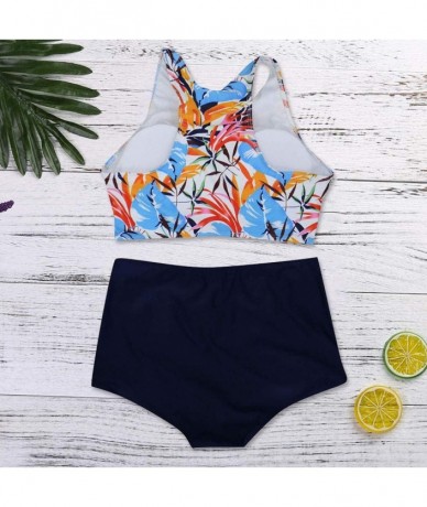 Tankinis Women Tankini Sets Ladies Swimsuits Retro Leaves Floral Print Tops with High Waisted Bottoms Bathing Suits Multi Col...