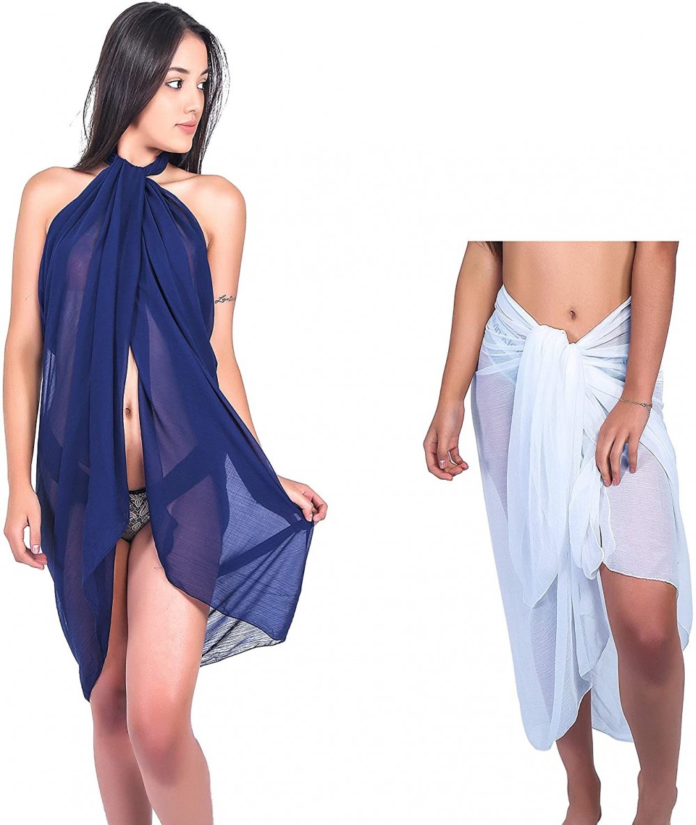 Cover-Ups Beach Cover up Sarongs in Mixed Sizes and Color in Long Sarong - Navy+sky Blue - CW18KORU02L $22.93