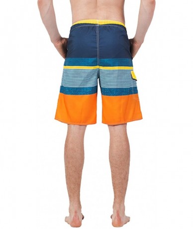 Board Shorts Mens Quick Dry Swim Trunks Striped Print Board Shorts with Mesh Lining- Pocket- Elastic Waistband - B16-orange+y...