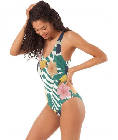 One-Pieces Women Swimsuit Pink Orange Floral Tropical Leabes Toucans One Piece Swimwear - C91925U4GII $38.42