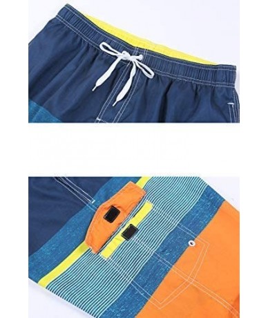 Board Shorts Mens Quick Dry Swim Trunks Striped Print Board Shorts with Mesh Lining- Pocket- Elastic Waistband - B16-orange+y...