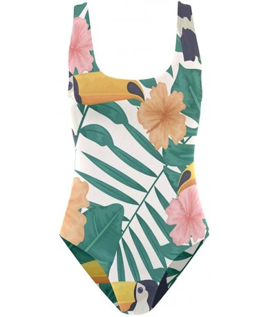 One-Pieces Women Swimsuit Pink Orange Floral Tropical Leabes Toucans One Piece Swimwear - C91925U4GII $38.42