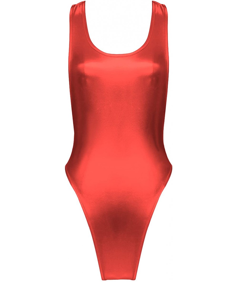 One-Pieces Women's Shiny One Piece Swimwear Summer Beach Bathing Suit Bodysuit - Red - CC189KE96OR $50.31