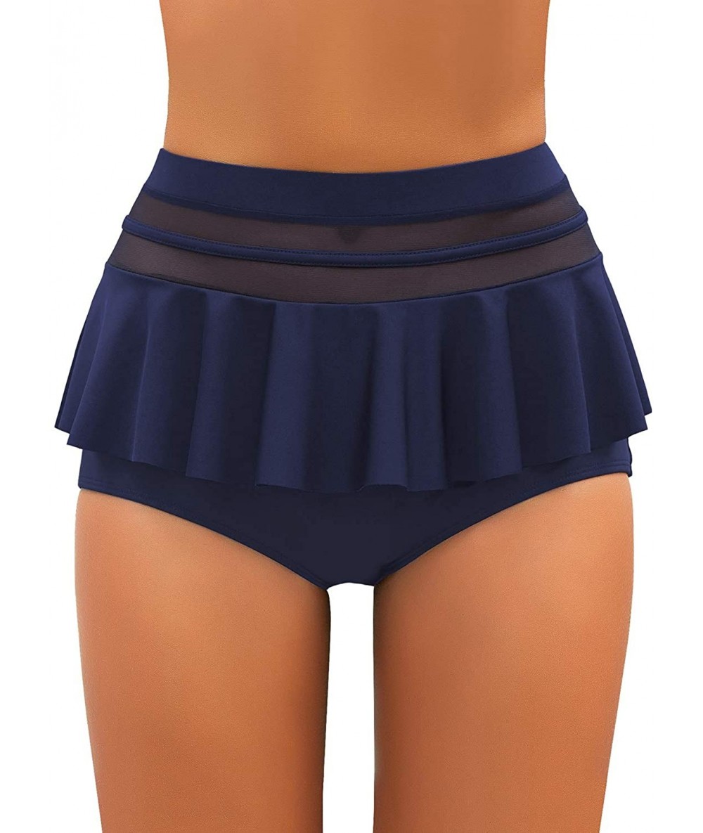 Bottoms Womens High Waist Swim Bottom Criss Cross Cutout Bikini Swimsuit Briefs - Mesh Panel-navy Blue - C4195A26CQ9 $44.46