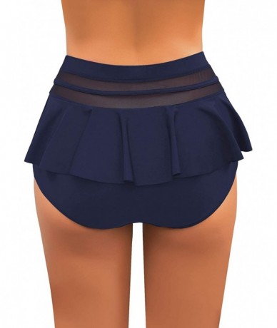 Bottoms Womens High Waist Swim Bottom Criss Cross Cutout Bikini Swimsuit Briefs - Mesh Panel-navy Blue - C4195A26CQ9 $44.46