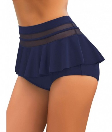 Bottoms Womens High Waist Swim Bottom Criss Cross Cutout Bikini Swimsuit Briefs - Mesh Panel-navy Blue - C4195A26CQ9 $44.46