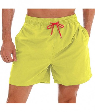 Board Shorts Men's Swim Trunks Quick Dry Board Bath Shorts Beach Casual Wear with Pockets - Yellow - CO196WT73XK $27.45