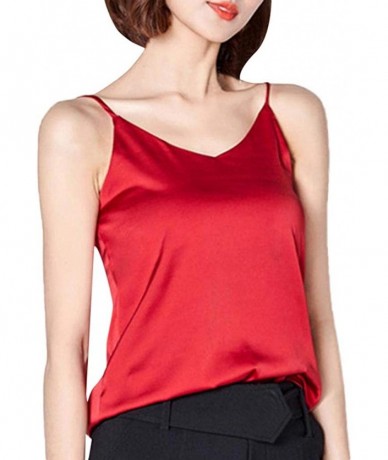 Bottoms 2019 Women Sexy Silk Ladies Camisole Bottom Blouse Shirt Soft Satin Tank Top Crop - Red - CH18SZWLU6H $21.21