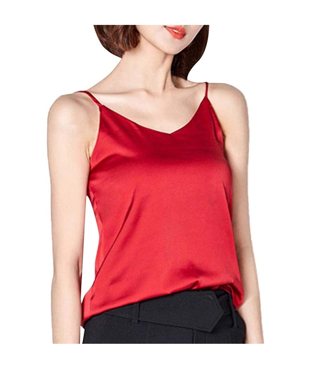 Bottoms 2019 Women Sexy Silk Ladies Camisole Bottom Blouse Shirt Soft Satin Tank Top Crop - Red - CH18SZWLU6H $21.21