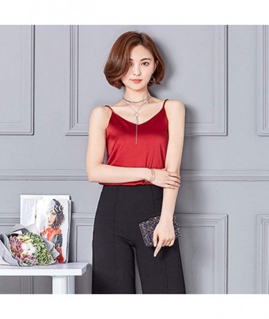 Bottoms 2019 Women Sexy Silk Ladies Camisole Bottom Blouse Shirt Soft Satin Tank Top Crop - Red - CH18SZWLU6H $21.21