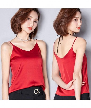 Bottoms 2019 Women Sexy Silk Ladies Camisole Bottom Blouse Shirt Soft Satin Tank Top Crop - Red - CH18SZWLU6H $21.21