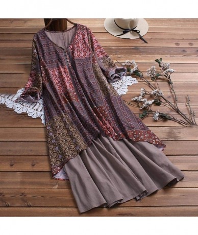 Bottoms Women Plus Size Bohemian O-Neck Floral Print Vintage Sleeveless Long Maxi Dress - A-red - C318W4S5CLL $46.57