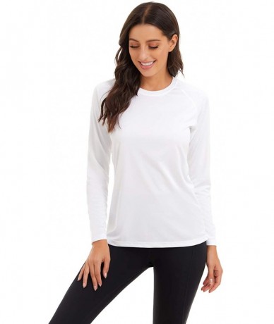 Rash Guards Womens UPF 50+ Sun Protection Crewneck Shirts Long Sleeve Outdoor Rashguards - White - CO1980L2QCT $37.33