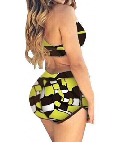 Racing Women's Bandage Sporty Bathing Suit Boyleg Short Bikini Swimsuit - Yellow - CE17WY9NTIY $47.08