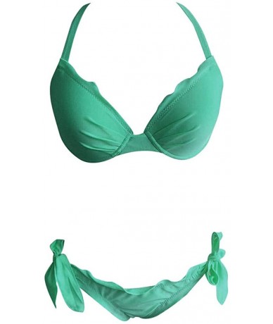 Sets Women's String Bikini Set Wavy Edge Two Piece Swimsuit Tie Side Bottom Bikini Sexy Bathing Suits for Women Green - CR18U...