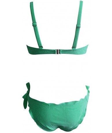 Sets Women's String Bikini Set Wavy Edge Two Piece Swimsuit Tie Side Bottom Bikini Sexy Bathing Suits for Women Green - CR18U...