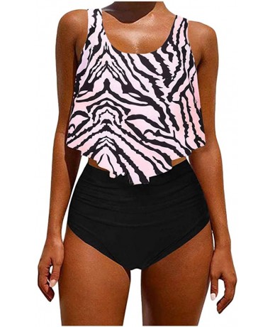 One-Pieces Women's Two Pieces Ruched High Waist Bikini Set - Z-404 Black - CH1992RMOA4 $31.97