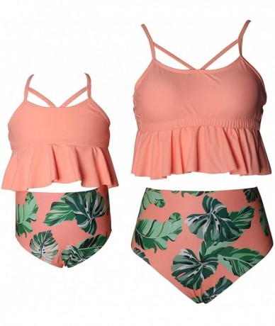 Sets Swimwear Spaghetti Straps Floral Mom and Baby Swimsuit Two Piece Bikini Swimwear - Orange - CM196OSKYIA $29.26