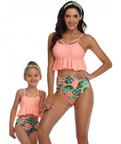 Sets Swimwear Spaghetti Straps Floral Mom and Baby Swimsuit Two Piece Bikini Swimwear - Orange - CM196OSKYIA $29.26