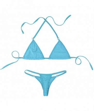 Sets Women's 2 Pieces Bikini Set Beachwear Bathing Suit Halterneck Triangle Strappy Swimwear - Light Blue - CC18NNO2Y6C $34.30