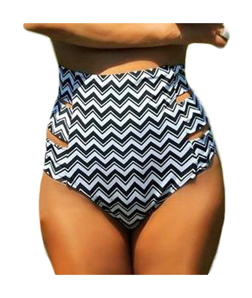 Bottoms Women's Retro Bikini Bottoms High Waisted Bandage Cheeky Swim Underwear Swimsuit Shorts - Striped - CH18OSS0QD9 $22.35