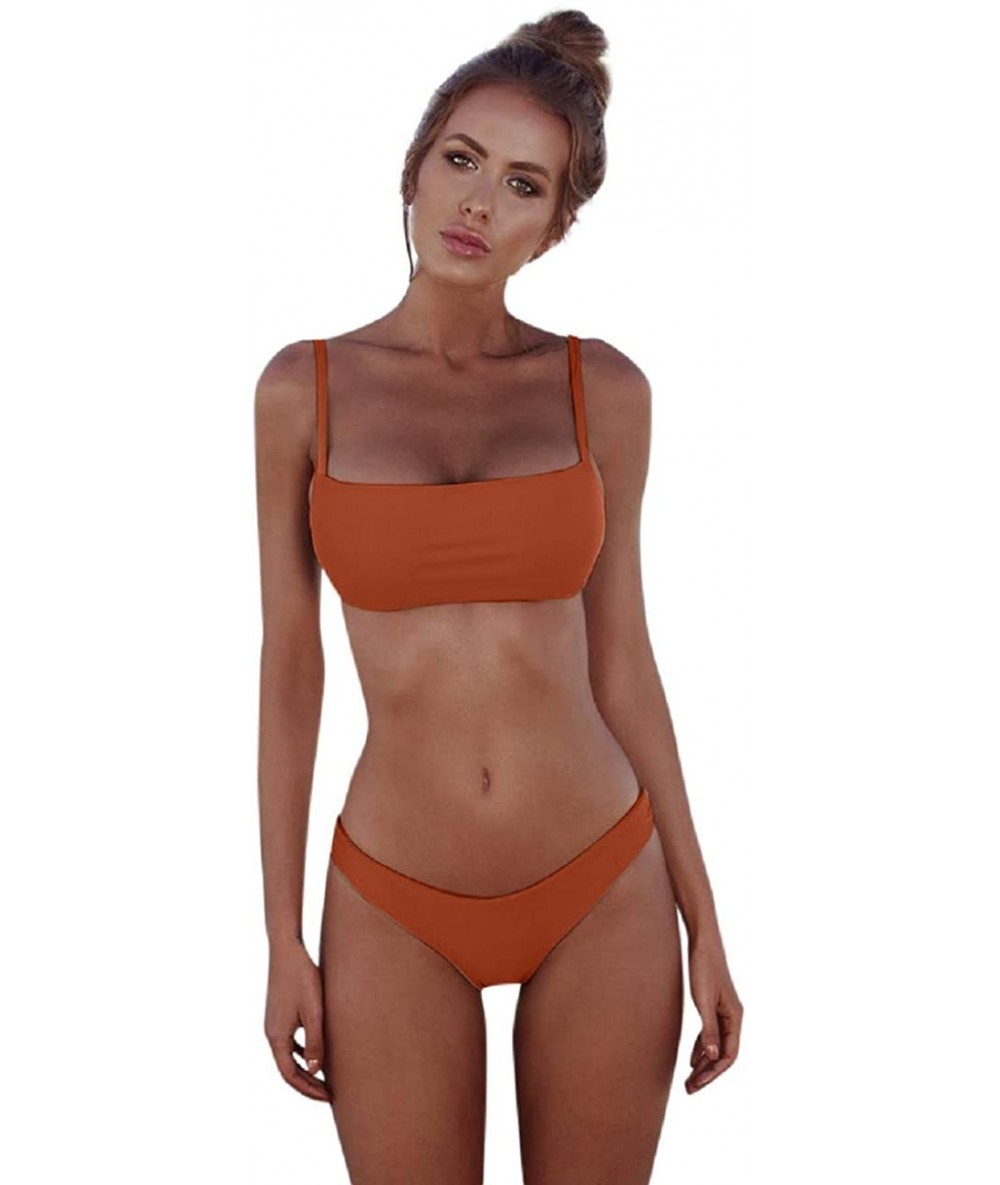 Sets Women Bandeau Bandage Bikini Set Push-Up Brazilian Swimwear Beachwear Swimsuit - Orange - CX194OQ49SD $25.37