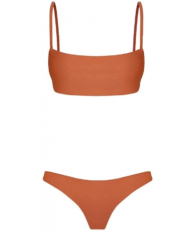 Sets Women Bandeau Bandage Bikini Set Push-Up Brazilian Swimwear Beachwear Swimsuit - Orange - CX194OQ49SD $25.37