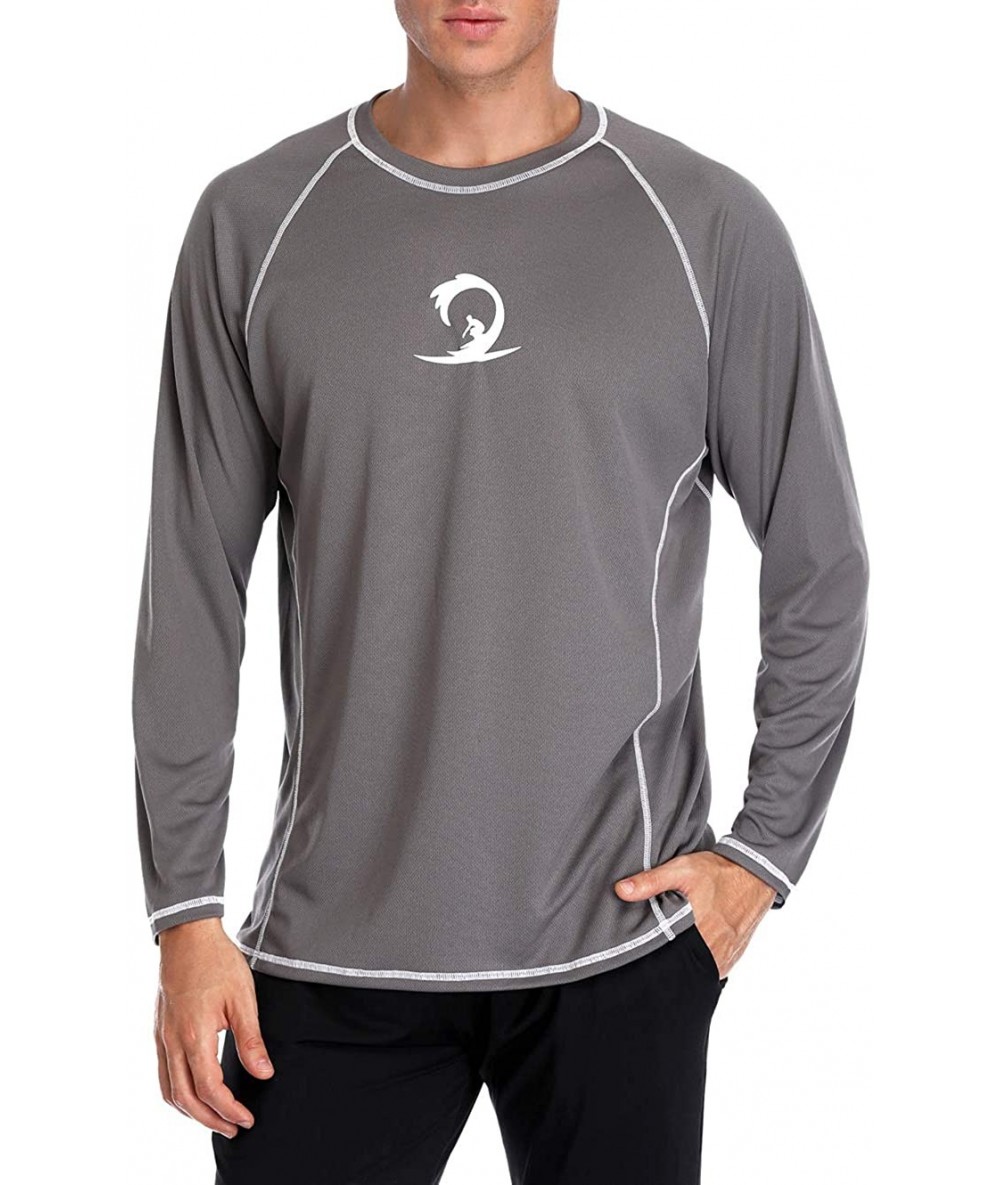 Rash Guards Men's Long Sleeve Rashguard Sun Shirt UV Protect Athletic Shirts UPF 50 - Gray - CC18M72TDXT $26.88