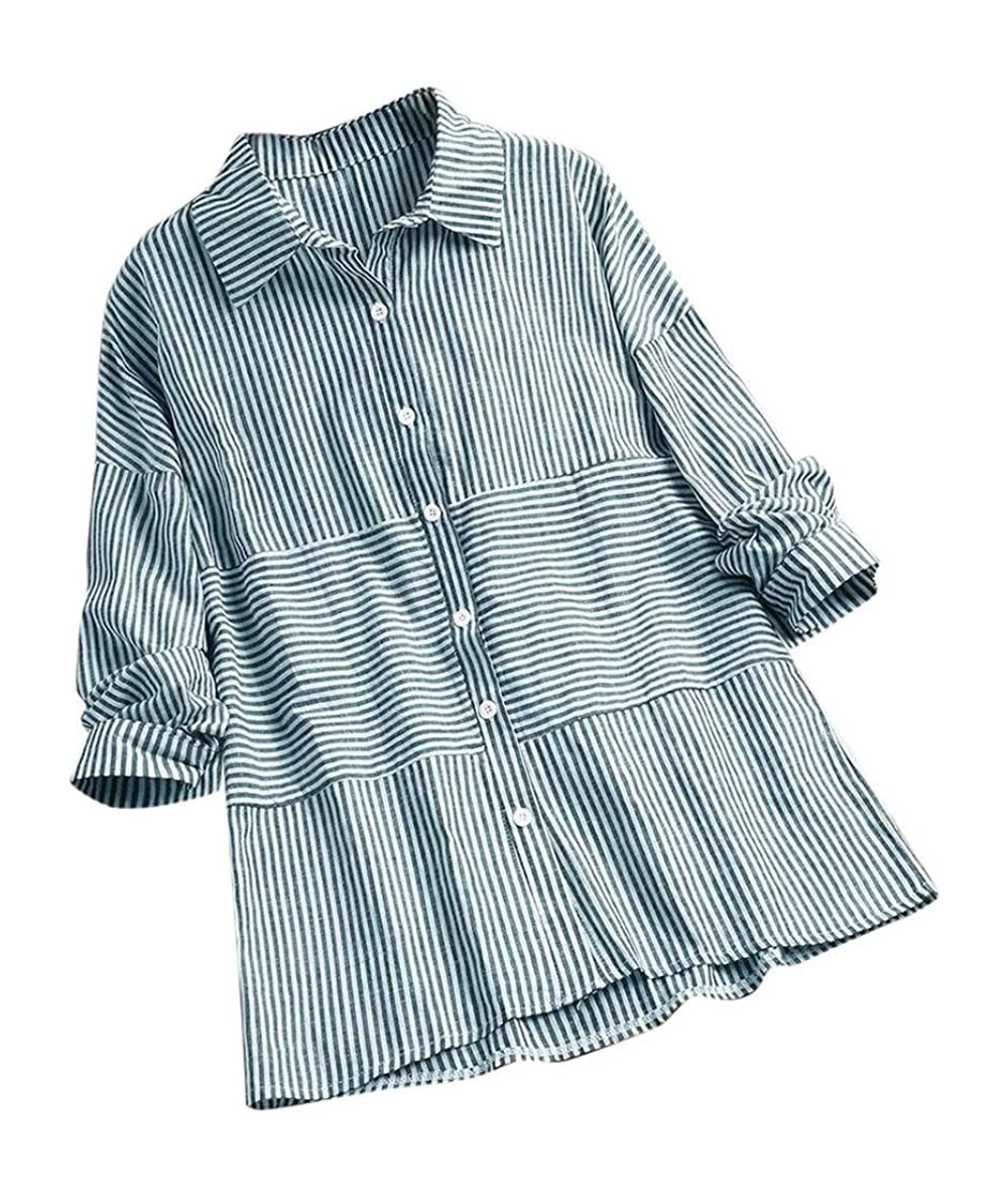 Racing Women Loose Shirt- Short Sleeve Shirt Cotton Linen Plus Size Tunic - Z1-sky Blue - CM18T49GOOS $33.65