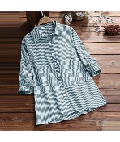 Racing Women Loose Shirt- Short Sleeve Shirt Cotton Linen Plus Size Tunic - Z1-sky Blue - CM18T49GOOS $33.65